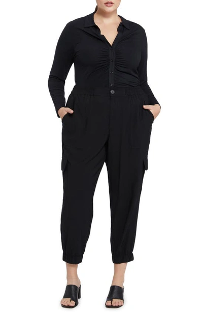 Sanctuary Dreamgirl Ruched Knit Shirt In Black