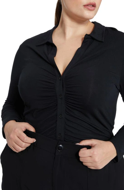 Sanctuary Dreamgirl Ruched Knit Shirt In Black