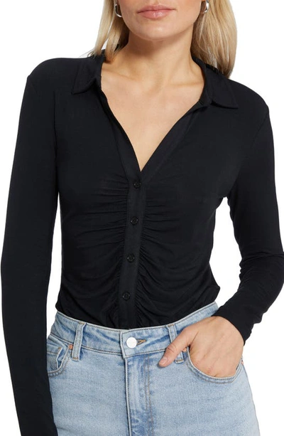 Sanctuary Dreamgirl Ruched Knit Shirt In Black