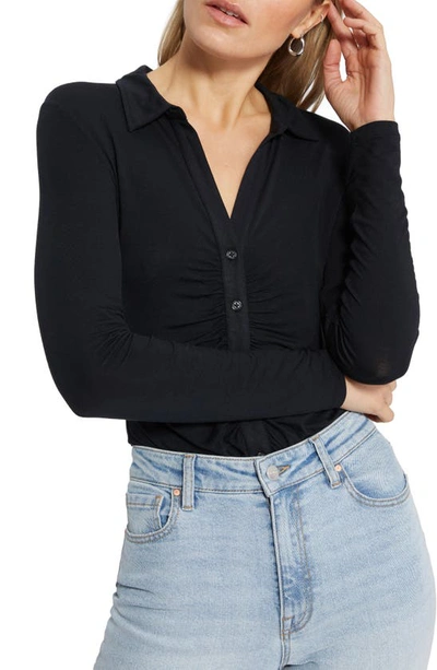 Sanctuary Dreamgirl Ruched Knit Shirt In Black