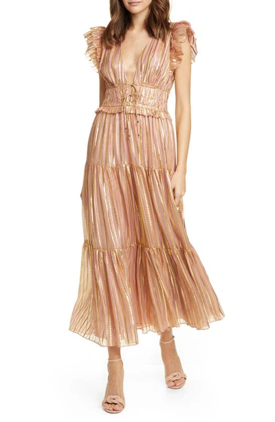 Shop Ulla Johnson Justyne Metallic Stripe Silk Blend Maxi Dress In Rose