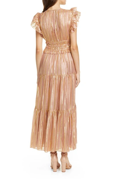 Shop Ulla Johnson Justyne Metallic Stripe Silk Blend Maxi Dress In Rose