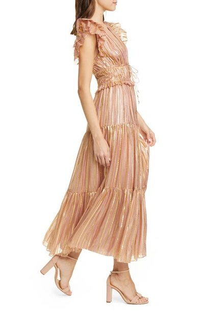 Shop Ulla Johnson Justyne Metallic Stripe Silk Blend Maxi Dress In Rose