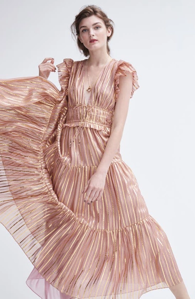 Shop Ulla Johnson Justyne Metallic Stripe Silk Blend Maxi Dress In Rose