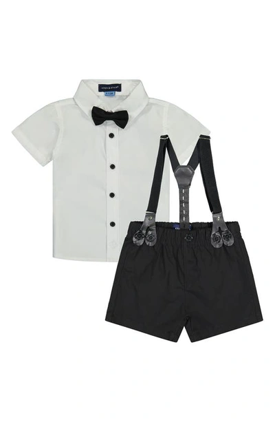 Shop Andy & Evan Short Sleeve Button-up Shirt, Suspender Shorts & Bow Tie Set In White