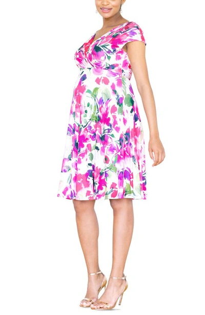 Tiffany Rose Maternity Alessandra Bright Watercolor Dress In Fuchsia Florals