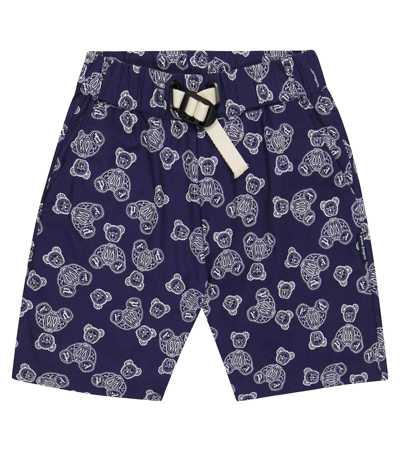 Shop Palm Angels Printed Cotton Shorts In Navy Blue White