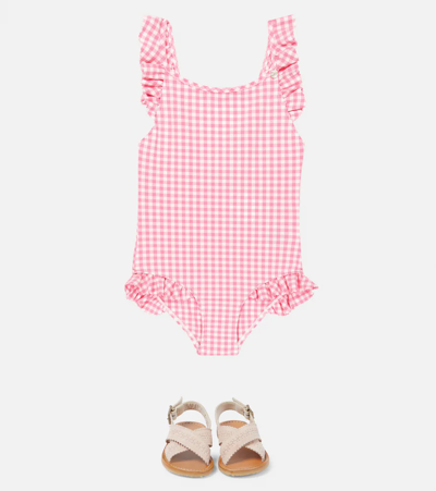 Shop Bonpoint Acapulco Gingham Swimsuit In Candy