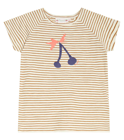 Bonpoint Kids Asmae Striped Cherry Print T-shirt In Upb Caramel