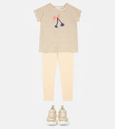 Bonpoint Kids Asmae Striped Cherry Print T-shirt In Upb Caramel
