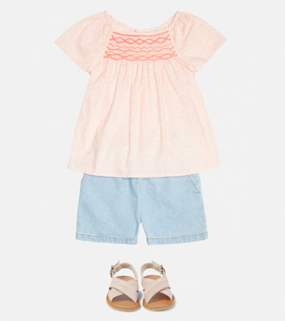 Bonpoint Kids' Liberty Print Smocked Cotton Voile Top In Poppy