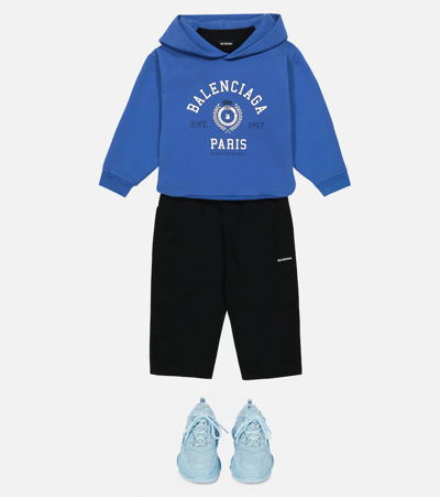 Shop Balenciaga Logo Cotton Hoodie In Ocean Blue