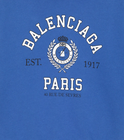 Shop Balenciaga Logo Cotton Hoodie In Ocean Blue