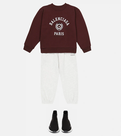 Shop Balenciaga Logo Cotton Sweatshirt In Burgundy