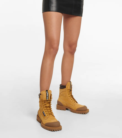 Shop Palm Angels Suede Ankle Boots In Sand Black