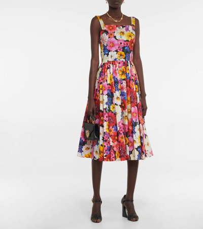 Shop Dolce & Gabbana Floral Cotton Poplin Midi Dress In Giardino Fdo.nero