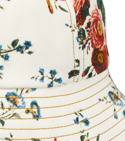 Shop Erdem Floral Denim Bucket Hat In White / Multi