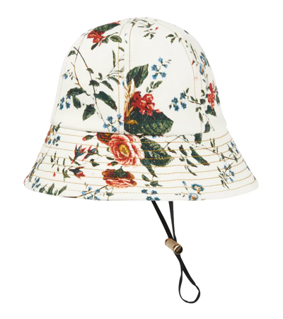 Shop Erdem Floral Denim Bucket Hat In White / Multi