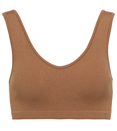 Shop Zeynep Arcay Ribbed-knit Crop Top In Brown