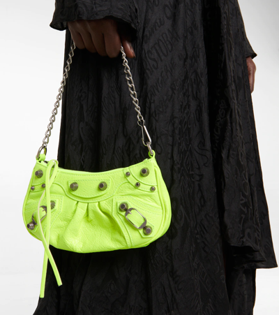 Shop Balenciaga Le Cagole Mini Leather Shoulder Bag In Fluo Yellow