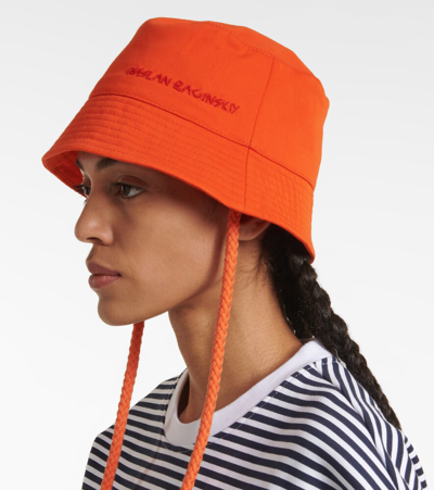 Shop Ruslan Baginskiy Embroidered Cotton Bucket Hat In Orange