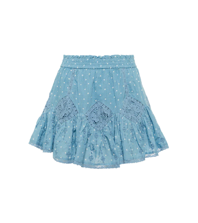 Shop Loveshackfancy Adia Embroidered Cotton Miniskirt In Blue Bonnett