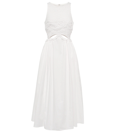 Shop Self-portrait Lace-trimmed Cutout Cotton Maxi Dress In White