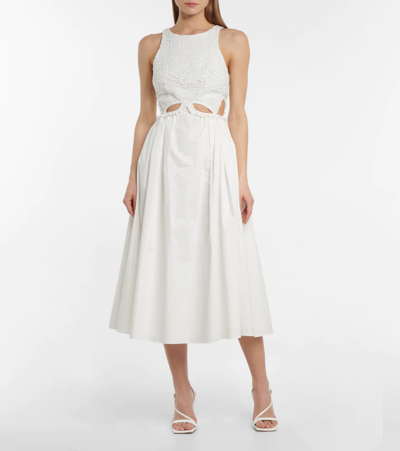 Shop Self-portrait Lace-trimmed Cutout Cotton Maxi Dress In White