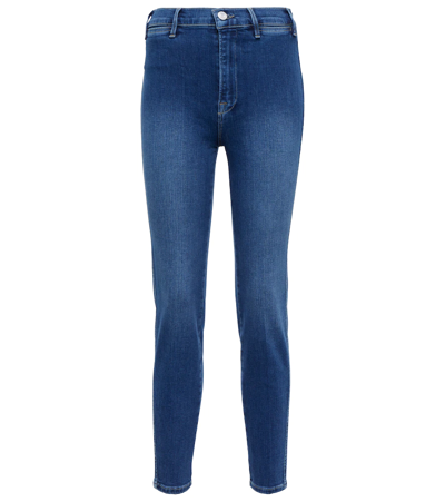 Shop Frame Le Sylvie Crop High-rise Slim Jeans In Decades Blue