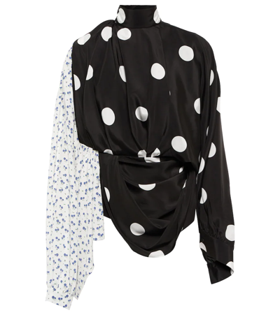 Shop Balenciaga Draped Silk Top In Black/white