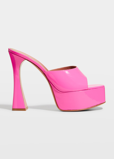 Shop Amina Muaddi Dalida Patent Leather Platform Sandals In Pink