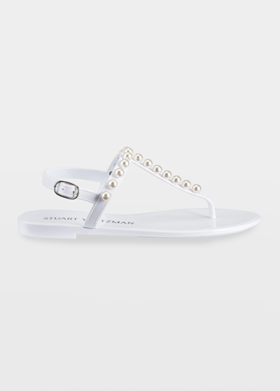 Shop Stuart Weitzman Goldie Pearly Stud Jelly Sandals In White