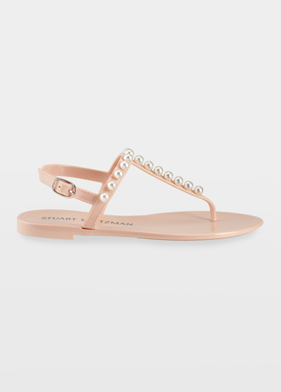 Shop Stuart Weitzman Goldie Pearly Stud Jelly Sandals In Poudre