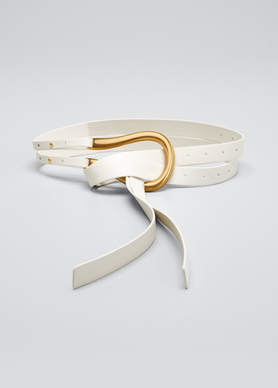 Shop Bottega Veneta Double Strap Leather Belt With Horseshoe Buckle In White Gold