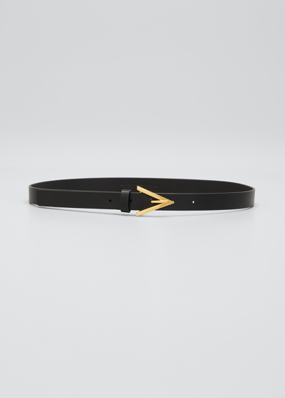 Shop Bottega Veneta Triangle Leather Skinny Belt In Black Gold
