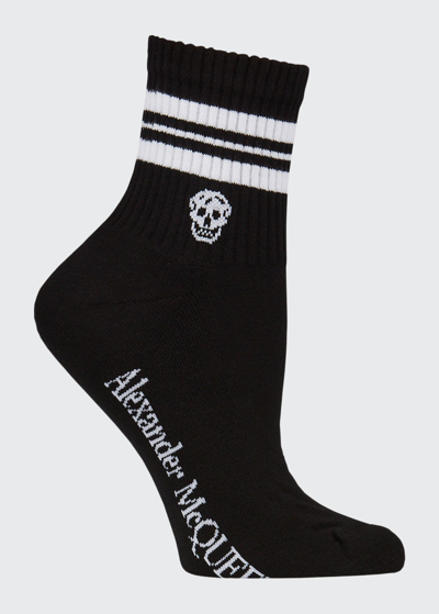 Shop Alexander Mcqueen Stripe & Skull Sport Socks In Black White