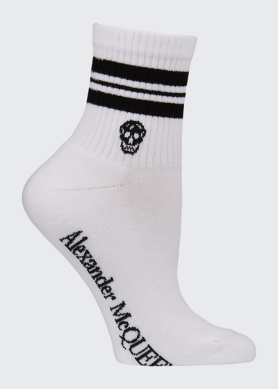 Shop Alexander Mcqueen Stripe & Skull Sport Socks In White Black