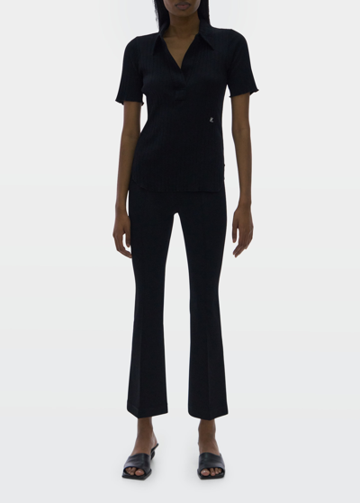 Shop Helmut Lang Ribbed Knit Short Sleeve Polo Shirt In Bslt Black