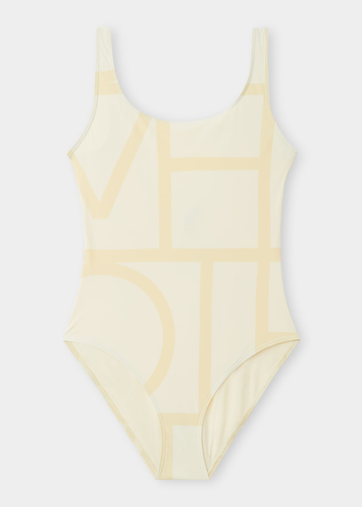 Shop Totême Monogram High-leg One-piece Swimsuit In Sand