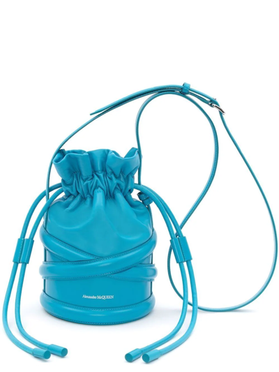 Shop Alexander Mcqueen Soft-curve Bucket Bag In Blue