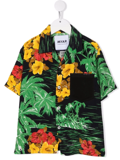 Shop Myar Floral-print Short-sleeved Shirt In Black