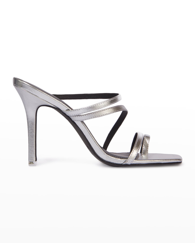 Shop Black Suede Studio Cindy Strappy Stiletto Slide Sandals In Silver