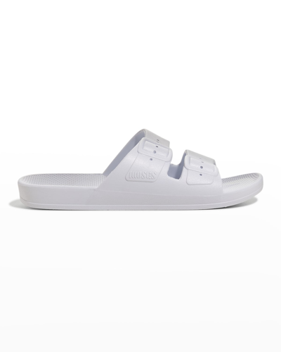 Shop Freedom Moses Faux Dual-buckle Slide Sandals In White