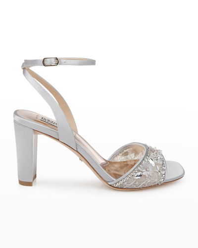 Shop Badgley Mischka Tayten Satin Crystal Ankle-strap Sandals In Soft Violet