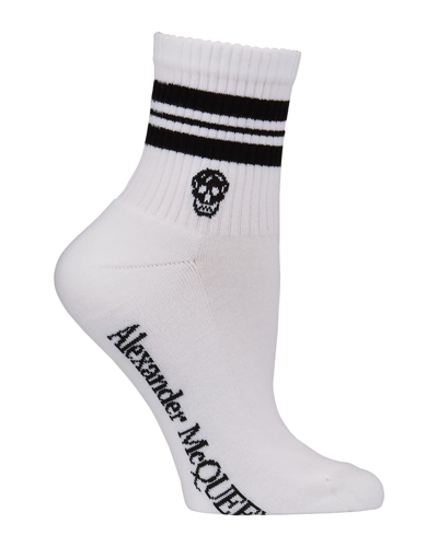 Shop Alexander Mcqueen Stripe & Skull Sport Socks In White