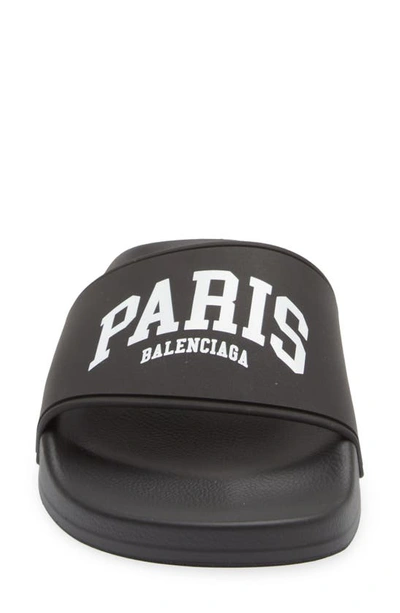 Shop Balenciaga Cities Pool Slide Sandal In Black/ White Paris