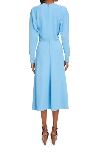 Shop Victoria Beckham Long Sleeve V-neck Midi Dress In Sky Blue
