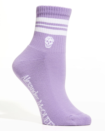 Shop Alexander Mcqueen Stripe & Skull Sport Socks In Lilac White