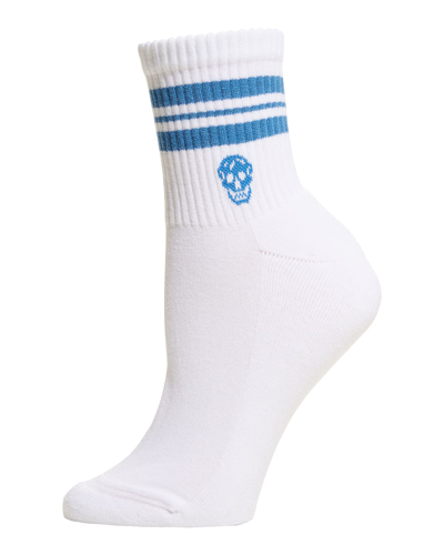 Shop Alexander Mcqueen Stripe & Skull Sport Socks In White Blue