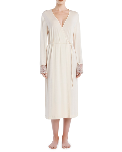 Shop La Perla Outset Lace-cuff Robe In Alabaster Offwhit